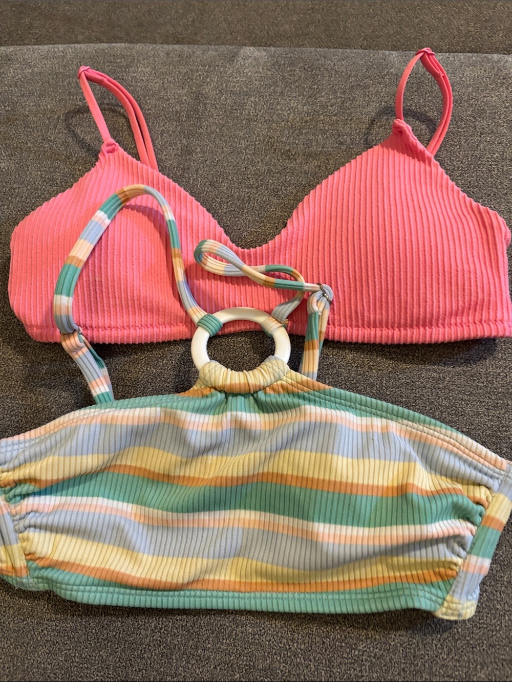 H&M Pink Ribbed Triangle Top size S with Target Pastel Multicolor Halter size XS